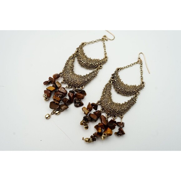 Tigers eye 17 " necklace bracelet 8" and earring set gold tone parure - Picture 7 of 10